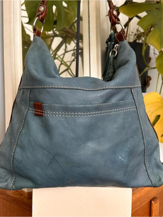 Vintage Fossil Women’s Teal Leather Hobo Bag with Braided Handle